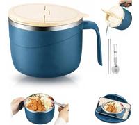 304 Stainless Steel Multi-Purpose Anti-Scald Large-Capacity Instant Noodle Bowl,1200ml Double-Layer Thermal Insulation Instant Noodle Bowls,Portable Ramen Cooker Bowls with Phone Holder (Blue)