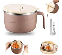 304 Stainless Steel Multi-Purpose Anti-Scald Large-Capacity Instant Noodle Bowl,1200ml Double-Layer Thermal Insulation Instant Noodle Bowls,Portable Ramen Cooker Bowls with Phone Holder (Coffee)