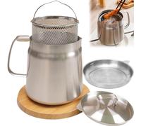 304 Stainless Steel Oil Filter Pot, Cooking Oil Container, Bacon Grease Saver with Strainer, Deep Fryer Pot with Basket, Pasta Pot, Oil Frying Pot, for Kitchen French Fries, Chicken etc. (2 L)