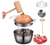 304 Stainless Steel Pomegranate Peeling Tool, Pomegranate Seed Remover Tool Set with Bowl and Wooden Hammer, Quick Pomegranate Removal for Home, Kitchen (1pcs)
