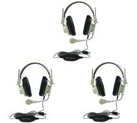 3066-USB CT - Set di 3 cuffie stereo over-ear deluxe, colore beige; microfono a collo d'oca; presa USB; cavo a 2 strati resistente al taglio e alla masticazione; fascia regolabile; cuscinetti