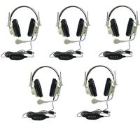 3066-USB CT - Set di 5 cuffie stereo over-ear deluxe, colore beige; microfono a collo d'oca; presa USB; cavo a 2 strati resistente al taglio e alla masticazione; archetto regolabile; cuscinetti