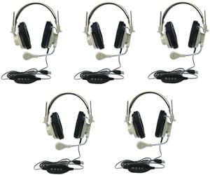 3066-USB CT - Set di 5 cuffie stereo over-ear deluxe, colore beige; microfono a collo d'oca; presa USB; cavo a 2 strati resistente al taglio e alla masticazione; archetto regolabile; cuscinetti