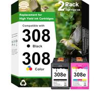 308 cartucce XL 6130 6122e per HP 308 (1 nero, 1 colore) | Cartucce compatibili con HP308 308/308e per HP Envy 6132e, 6120e, 6532e, 6520e, 6120, 6110e, 6122e, 6130, 6132e