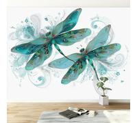 308 x 220 cm Carta Da Parati Fotografica Blu Verde, Disegno Modello Libellula Insetto Carta da parati fotografica in tessuto non tessuto per soggiorno, camera da letto, carta da, Decorazione Da Muro