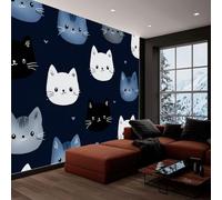308 x 220 cm Carta Da Parati Fotografica Gatto Dei Cartoni Animati Semplice, Fotomurali in tessuto non tessuto Murale alla moda Decorazione da Muro, per soggiorno camera da letto, Blu Mare