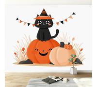 308 x 220 cm Carta Da Parati Fotografica Gatto Zucca Dei Cartoni Animati Di Halloween, Fotomurali in tessuto non tessuto Murale alla moda Decorazione da Muro, per soggiorno camera da letto, Crema
