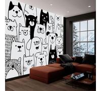 308 x 220 cm Carta Da Parati Fotografica Motivi Graffiti Gatti Cani Dei Cartoni Animati, Fotomurali in tessuto non tessuto Murale alla moda Decorazione da Muro, per soggiorno camera da letto, Grigio