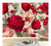 308 x 220 cm Carta Da Parati Fotografica Pianta Orchidea Rosa, Fotomurali in tessuto non tessuto Murale alla moda Decorazione da Muro, per soggiorno camera da letto, Crema