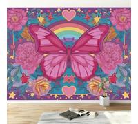 308 x 220 cm Carta da parati murale 3D, Elementi Fantasy A Forma Farfalla E Floreali Carta da parati fotografica stampata, murale decorativo in tessuto non tessuto di alta qualità, design poster, Rosa