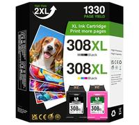 308XL Cartucce Alta Capacità Sostituzione per Cartucce HP 308 Nero e Colore, Multipack Compatibile con HP Envy 6120-Envy 6120e 6110e 6122e 6132e 6532e 6152e 6520e 6530e 6558e 6130e (2er-Pack)