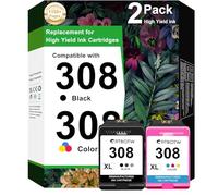 308XL Cartucce d'inchiostro per HP 308 per HP Envy 6110e 6120e 6122e 6130 6132e 6532e (1 nero, 1 colore)
