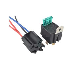 30A DC12V Pre Wired 4 Pin Relay Mounting Base Auto Relay Socket Holder with 30A Medium Fuse