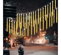30cm 10 Tubo 360LED Pioggia Luci,DINOWIN Meteor Luci Impermeabili Solare Decorazione luci a Sospensione per Esterni Giardino Festa di Nozze, alberi di Natale (Bianco Caldo)