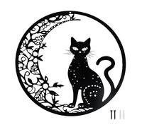30cm Decorazione da Parete in Metallo con Luna e Gatto, Decorazione Artistica Da Parete In Metallo Animale, 3D Decorativo Minimalista Moderno Astratto Linea Arte per Camera da Letto, Soggiorno,Ufficio