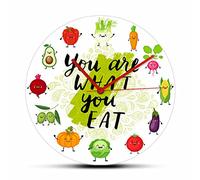 (30cm) Sei quello che mangi Orologio da parete con citazione vegetariana Frutta di stagione Verdure con opere d'arte Orologio Cibo sano Mangiare Orologio da arredamento per la casa vegano