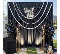 30ft x 10ft Wrinkle Free Black Backdrop Curtain for Parties, 6 Panels Silky Polyester Black Wedding Drapes for Backdrop 10 ft Photo Back Drop Cloth for Birthday Graduation Photography Background
