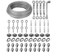 30m 304 inossidabile cavo acciaio, 3mm tiranti per filo acciaio con Tenditore e Ganci,Corda Appesa Montaggio Kit, filo per stendere il bucato da esterno, Tende, Appendere Luce