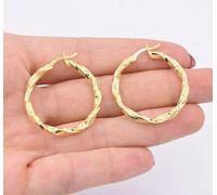 30mm Contorto Greco Chiave Cerchio Orecchini 14K Giallo Placcata Oro Argento 925