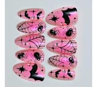 30Pcs ABS Press On Nai1s Halloween Theme Ribb0n Design Art False Nai1s Halloween Party Glow Nail Designs