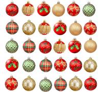 30PCS Christmas Baubles Palle di Natale in plastica di oro rosso 6cm con gancio per decorazioni dell'albero di Natale per forniture di festa di Nuovo Anno