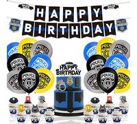 30PCS Decorazione per la festa di compleanno a tema polizia, set di palloncini a tema polizia, decorazione per torta di compleanno con striscione di buon compleanno