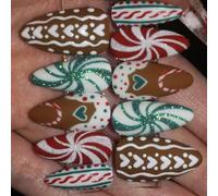 30PCS Festivo Rosso E Verde Cuore Modello Unghie Artificiali Breve Forma Quadrata ABS Premere sulle Unghie Per Natale Festa di Natale Rosso Verde A Strisce Unghie finte