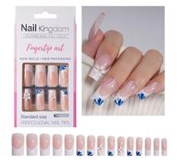 30pcs Lungo Piazza Francese Tip Press On Unghie Acriliche Lucide Unghie Finte Stick On Manicure Art Decors Facile Applicazione D
