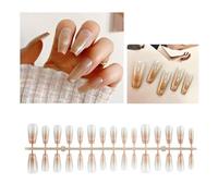 30Pcs Lungo Premere Su Unghie Bara Unghie Finte Francesi Punta Unghie Acriliche Unghie Finte Lucide Per Le Donne Ragazze Lungo Premere Su Unghie Acriliche Ung