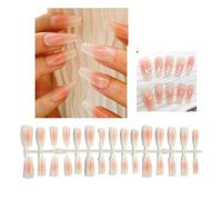 30Pcs Lungo Premere Su Unghie Bara Unghie Finte Francesi Punta Unghie Acriliche Unghie Finte Lucide Per Le Donne Ragazze Lunghe Bara Unghie Un