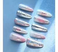 30pcs Lungo Stilettos Chrome Unghie Press on Artificiale per Le Donne ABS Partito Acrilico Copertura Completa Stick Ons ABS Falso