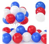 30Pcs Palloncini Blu Rosso e Bianco, 12 Pollici Lattice Elio Blu Reale e Bianco Palloncini con Nastroper Compleanno Matrimonio Bambini Baby Shower Feste Decorazioni