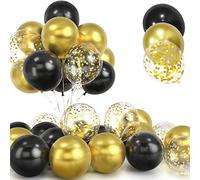 30Pcs Palloncini Oro e Nero, 12 Pollici Metallizzato Cromati Oro Confetti Palloncini, Lattice Elio Nero Palloncino con Nastroper Compleanno Matrimonio Bambini Baby Shower Feste Decorazioni