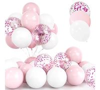 30Pcs Palloncini Rosa, 12 Pollici Rosa Pastello e Bianchi Confetti Palloncini Lattice Elio con Nastro per Compleanno Matrimonio Anniversario Bambini Baby Shower Feste Decorazioni