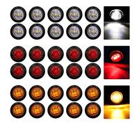 30PCS Rotonde LED Luci di Posizione Laterali, Universal 12V-24V 3/4" LED Indicatori Laterali Luci di Posizione o d’ingombro per la Parte Frontale per Rimorchi/Camper/Camion/Barca(Rosso+Ambra+Banco)