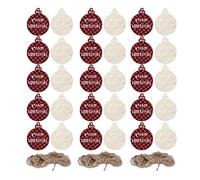 30pcs Wooden Christmas Ornaments | Red Black Plaid Holiday Signs for Tree/Glass Panel/Fireplace | DIY Crafts with 3 Hemp Ropes | Sturdy Boxwood Decor