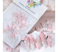 30pezzi Kawaii Pink Carved Roses Nail Charms Roses Flower Nail Parts Valentine'S Day Decoration Nail Accessories For Nail Art Supplies Professionals DIY Nail Gemsdecorazioni per unghiecharm unghiedeco