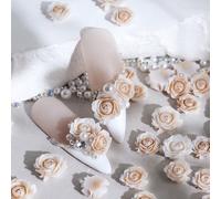 30pezzi Khaki Color Carved Roses Nail Charms Kawaii Roses Flower Nail Parts Valentine'S Day Decoration Nail Accessories For Nail Art Supplies Professionals DIY Nail Gemsdecorazioni per unghiecharm ung