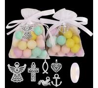 30pz Sacchetti Organza Bomboniere Portaconfetti Sacchettini Confetti Bianco Prima Comunione Cresima Battesimo Nascita +30pz Ciondoli Bomboniere Feste Bambini