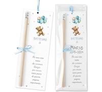 30pz Segnaposto Battesimo Bimbo Orsetto Segnalibri con Matite Bigliettini Cartoncini Ringraziamento Battesimo, Decorazione Allestimento Tavolo Battesimo (Blu)