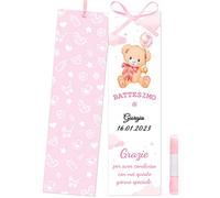 30pz Segnaposto Segnalibri Battesimo Bimba Orsetto Bigliettini Segnaposto Bomboniera Bambina Ringraziamento Addobbi Allestimento(Rosa Bimba)