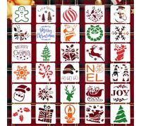 30pz Stencil Natalizi, Riutilizzabili Modello di Pittura Modelli Multipli Stencil Decorativi Pittura Su Legno per Ornamenti Artigianali Fai da te Fetta di Legno