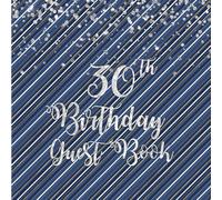 30th Birthday Navy Blue Stripe Guest Book: Silver Glitter on Navy Blue Stripe Guest Book with Gift Log