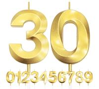 30th Candela di Compleanno Glitterata Oro, 3D Design Candele Numero, Decorazioni Cake Topper, Candela per Torta per Festa di Compleanno, Anniversario di Matrimonio, Baby Shower, Decorazione di Festa