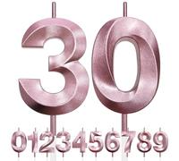 30th Candela di Compleanno Glitterata Oro Rosa, 3D Design Candele Numero, Decorazioni Cake Topper, Candela per Torta per Festa di Compleanno, Anniversario di Matrimonio, Decorazione di Festa