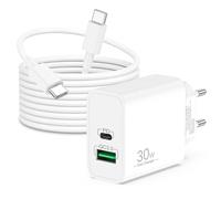 30W 2-Porto USB C Rapido Caricatore per Google Pixel 10/9 Pro/XL/Fold, 9a/8/8a/8 Pro, 7/7a/7Pro, 6/5/4/3, Accessori Caricabatterie Presa Rapida Alimentatore USBC USB-A con Cavo Tipo-C 2M