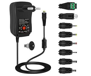 30W Alimentatore Universale CA a CC 3V 4,5V 5V 6V 7,5V 9V 12V 1A 2A,Cshare Adattatore Multitensione con Porta USB 5V 2A e 8 spine CC per LED Strip Router CCTV Cameras TV Box WLAN Router,2000mA max