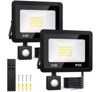 30W Faretto LED da Esterno con Sensore di Movimento - 2 Pezzi Bianca Fredda 6500K - Modalità Regolabili Interno Faro con Telecomando, IP66 Impermeabile Faretti Lampioni per Giardino Cortili Garage