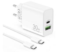 30W USB C Caricatore per iPhone 17 Air 16 16e 15 Pro Max Plus, iPad Pro 13"/12.9"/11", iPad 10/11 Generazione, Air 5/4, Mini 6/7, Rapido Alimentatore USB-C/A Rapida Caricabatterie con 2M Cavo