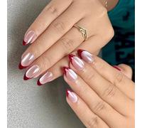 30x coperture complete lucide stick sulle unghie Cats Eye Press sulla punta francese mandorla corta artificiale finta